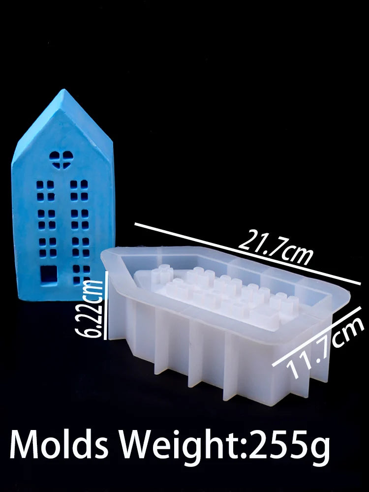 House Candle Holder Silicone Mold DIY Handmade Window Houses Plaster Concrete Resin Candlestick Craft Casting Molds Home Decor